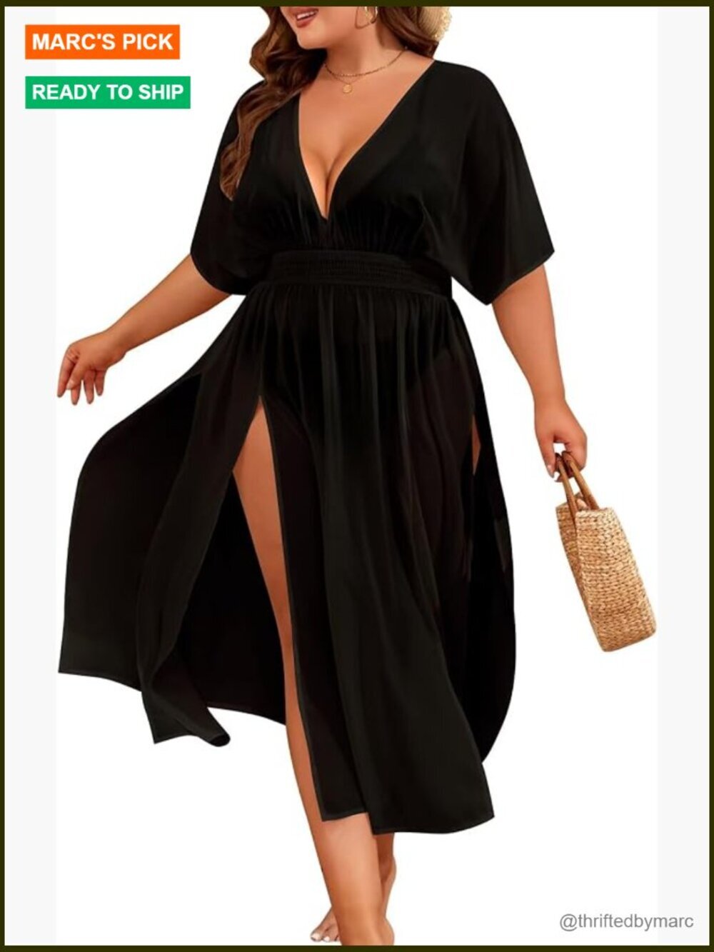 Women Plus Size Swimsuit Cover Up Deep V Neck Dress